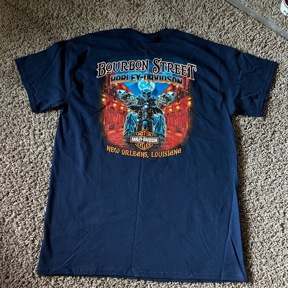 Harley-Davidson Blue Short Sleeve Tee with Graphic Design